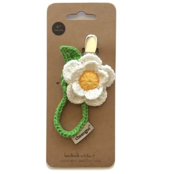 100% Cotton Crochet Daisy Pacifier Clip