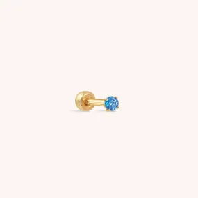 14K Solid Gold CZ Barbell - Blue