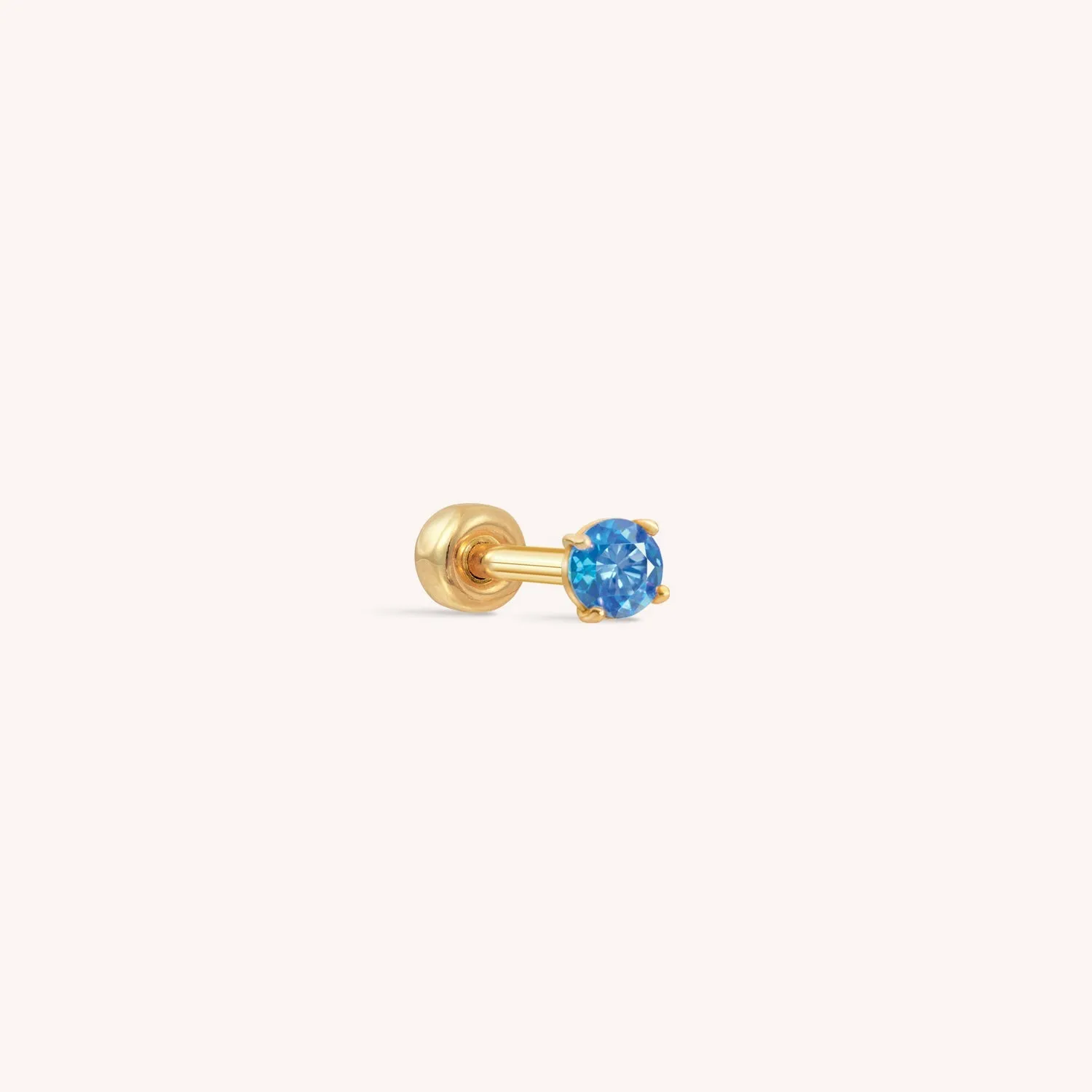 14K Solid Gold CZ Barbell - Blue