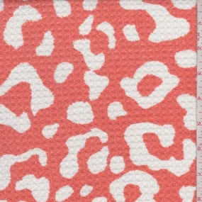 2 1/2 YD PC-Coral/White Animal Print Bubble Thermal Knit Fabric