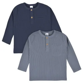 2-Pack Infant & Toddler Boys Dusty Blue & Navy Waffle Knit Henleys