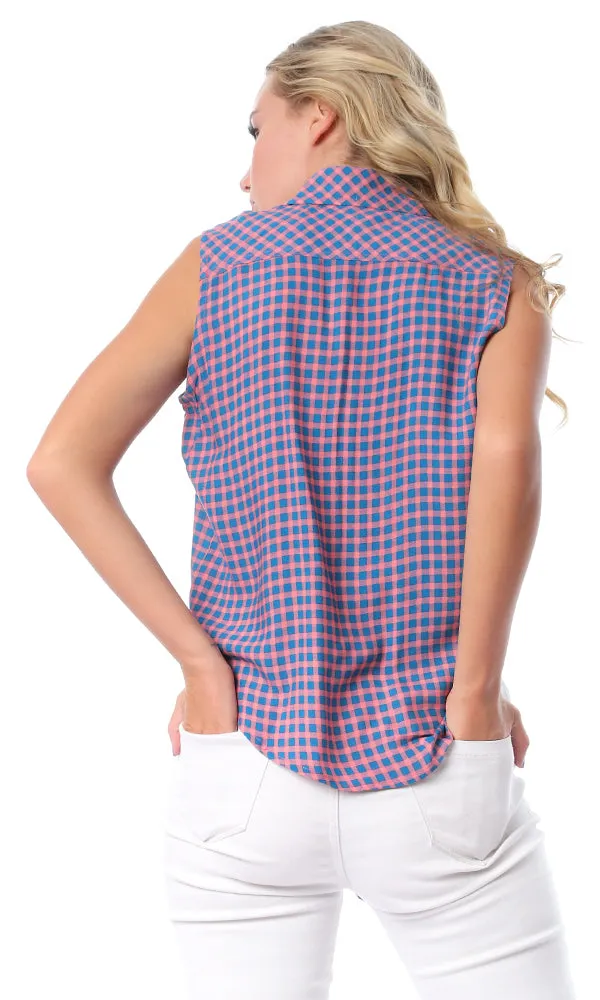 39196 Front Tie Plaids Multicolour Sleeveless Shirt