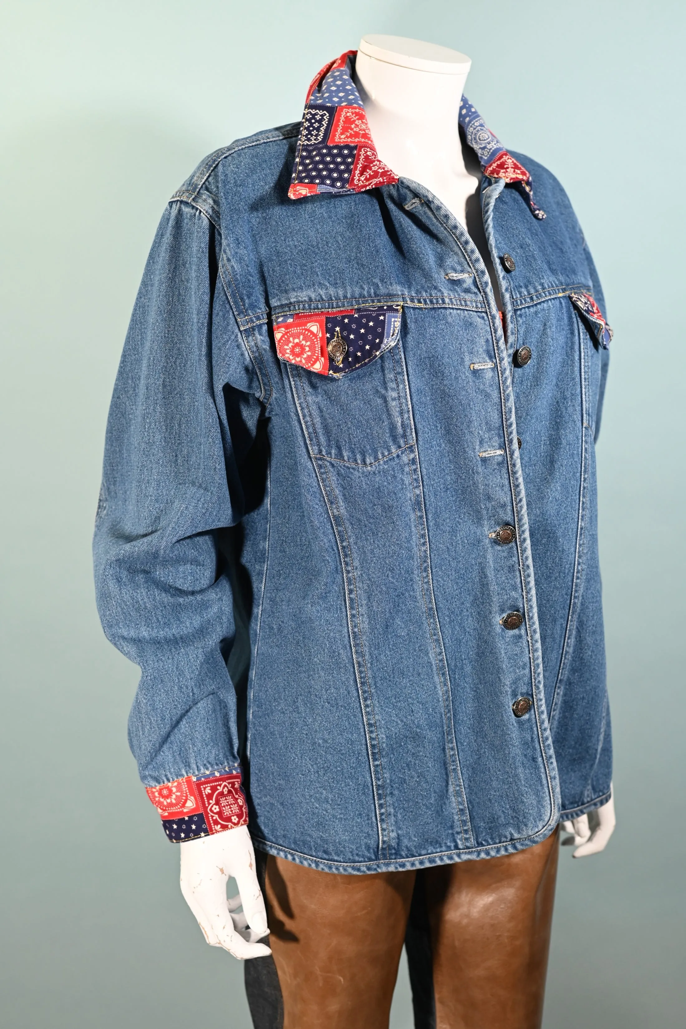 90s Denim Chore Jacket Bandana Accents L