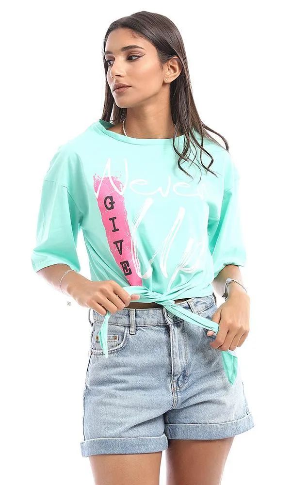 95053 Printed Front Tye Mint Crop Loose Top