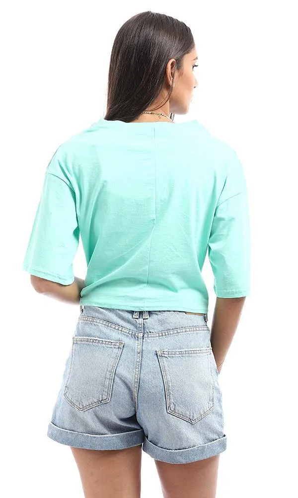 95053 Printed Front Tye Mint Crop Loose Top