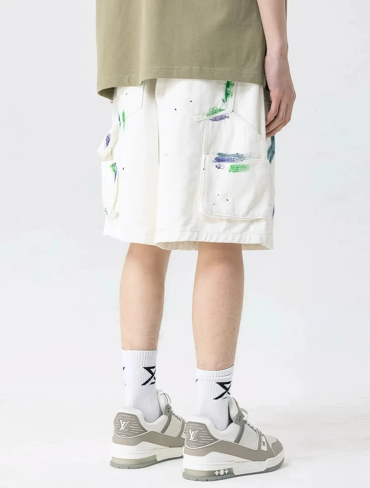 Abstract Print Ink-Splash Elastic Waist Shorts