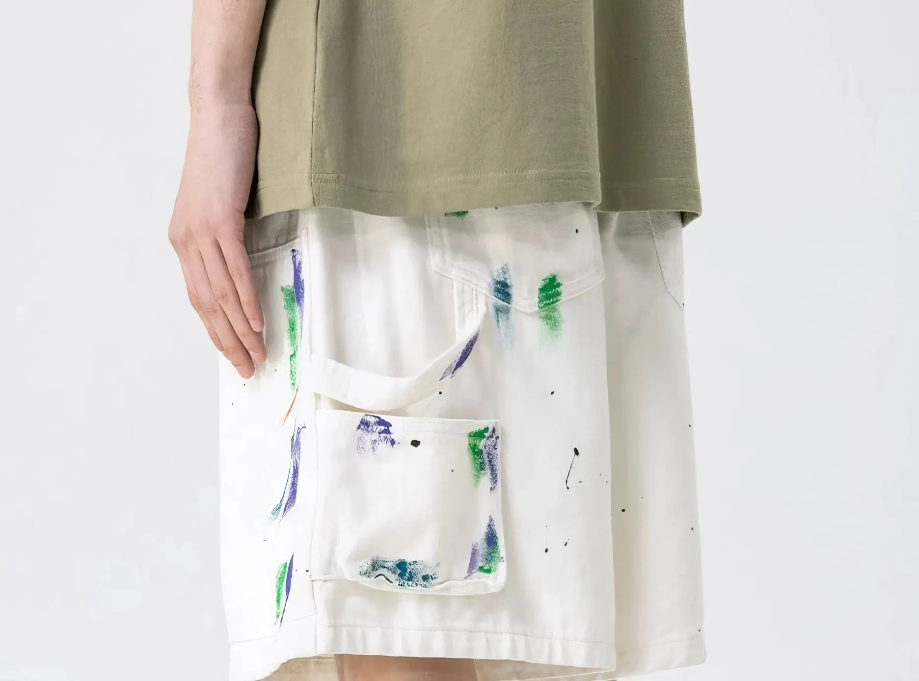 Abstract Print Ink-Splash Elastic Waist Shorts