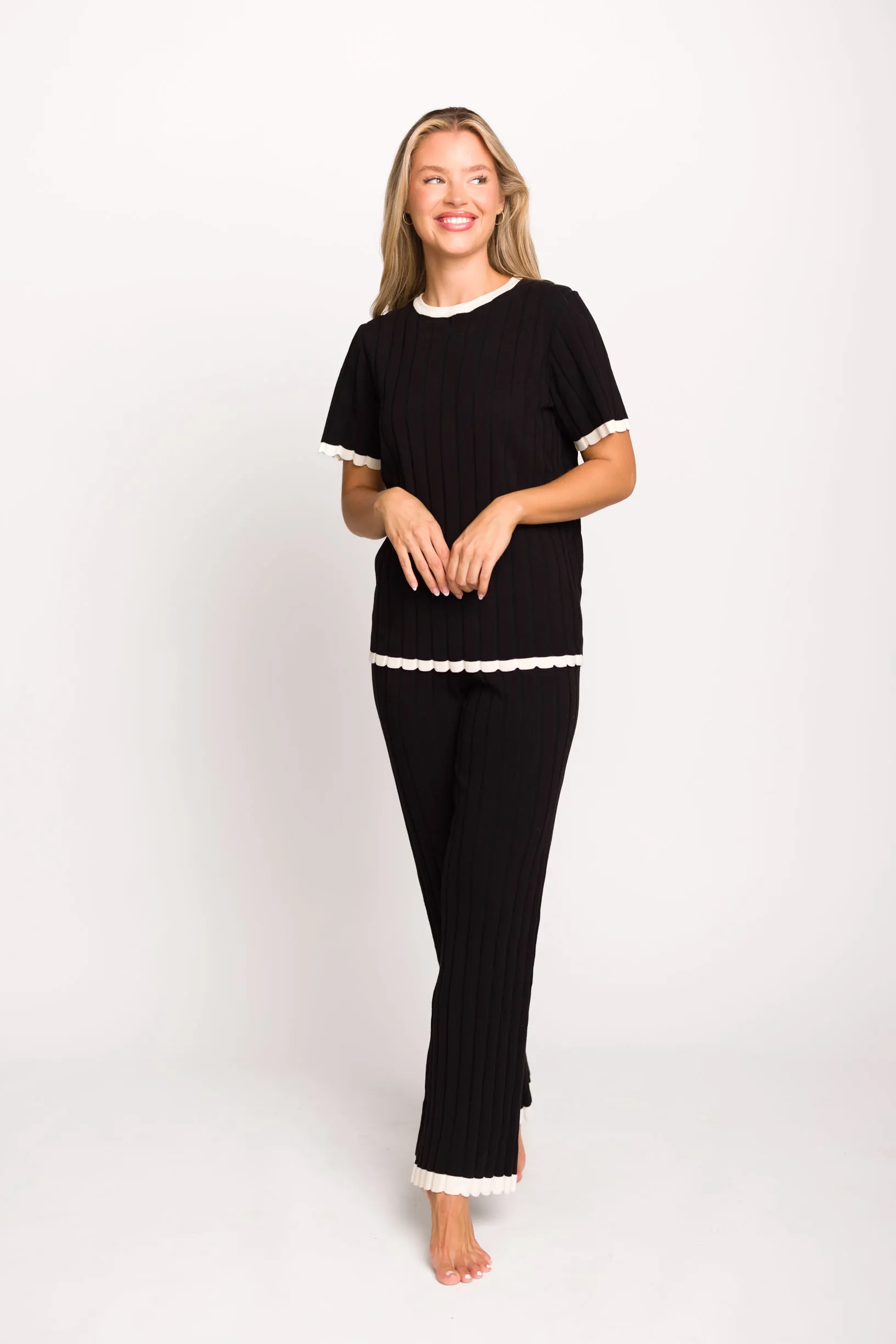 Adele Ribbed Knit Top and Pants Set in Black (Orig: $148) $30 off for B-day Sale