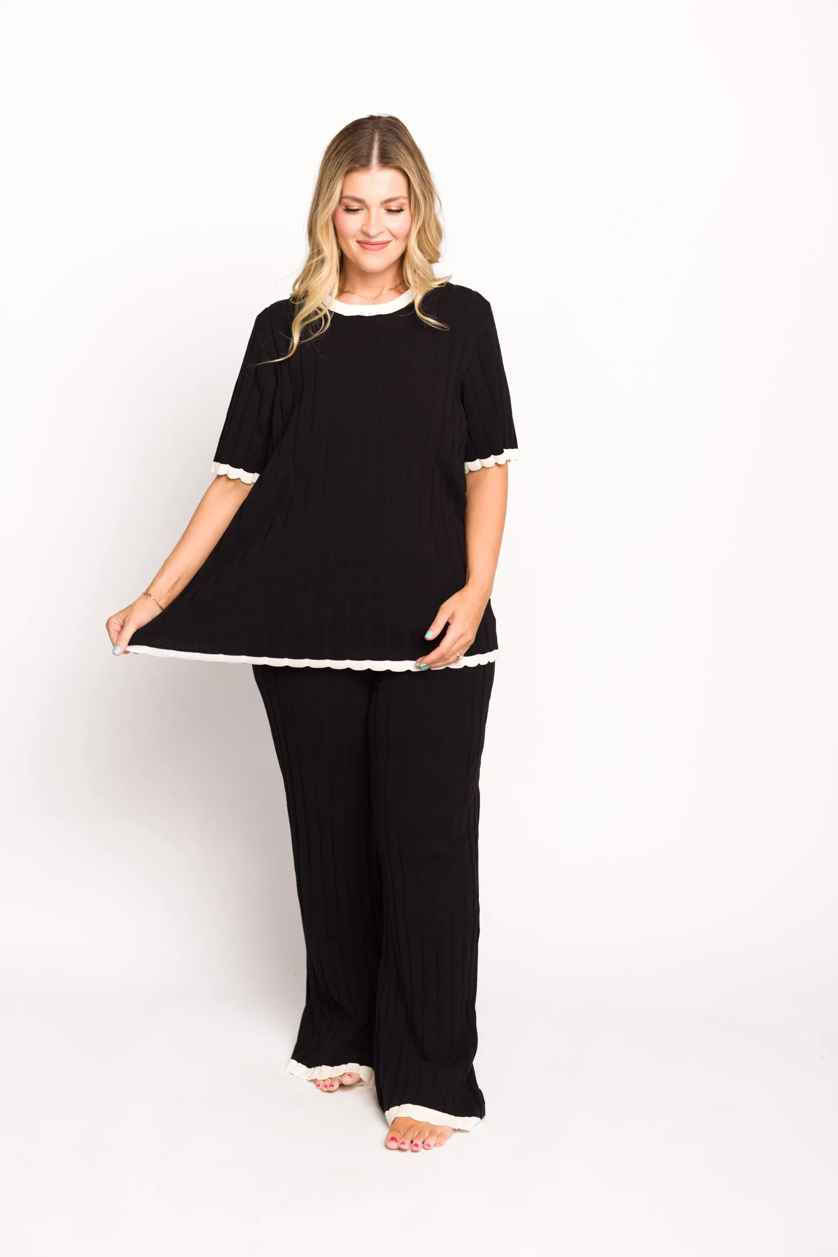 Adele Ribbed Knit Top and Pants Set in Black (Orig: $148) $30 off for B-day Sale