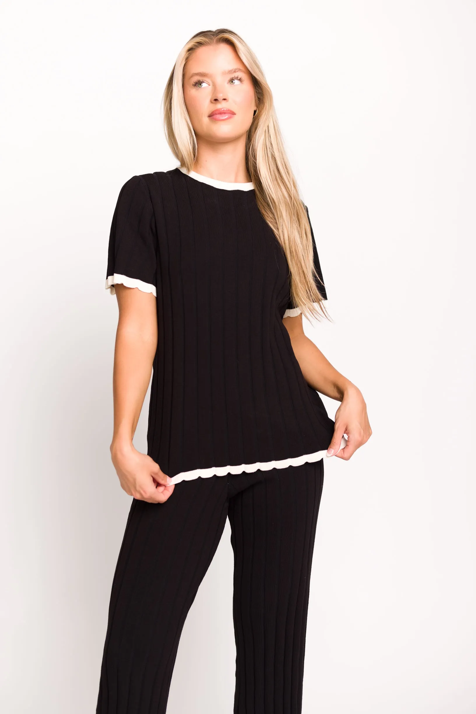 Adele Ribbed Knit Top and Pants Set in Black (Orig: $148) $30 off for B-day Sale