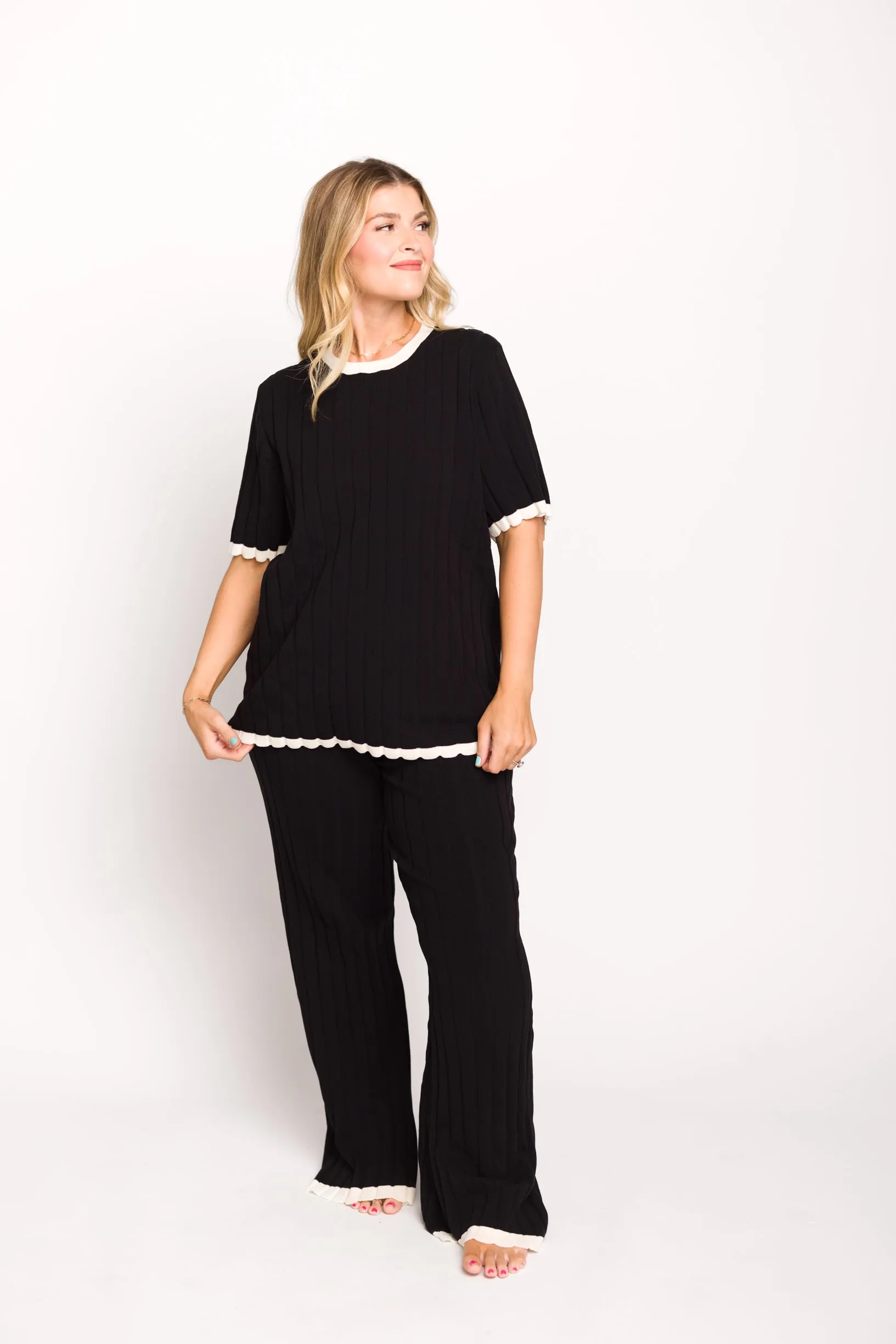 Adele Ribbed Knit Top and Pants Set in Black (Orig: $148) $30 off for B-day Sale