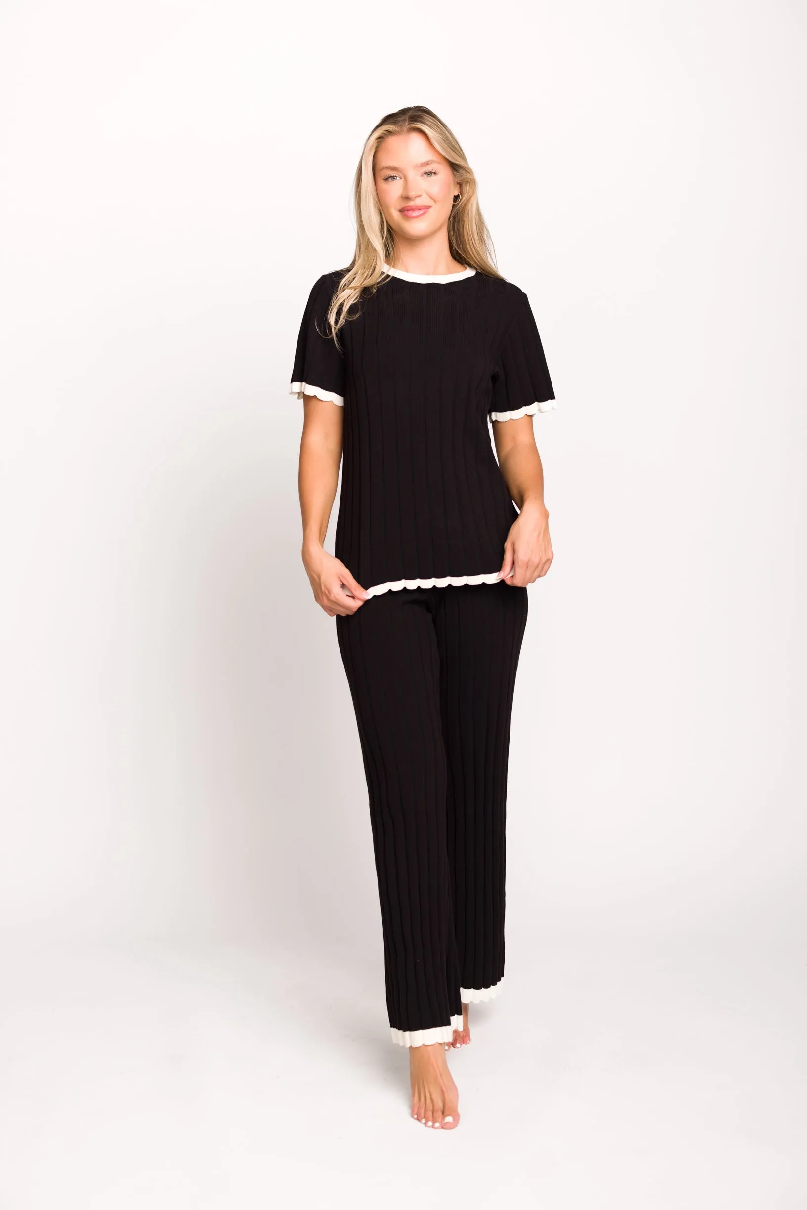 Adele Ribbed Knit Top and Pants Set in Black (Orig: $148) $30 off for B-day Sale