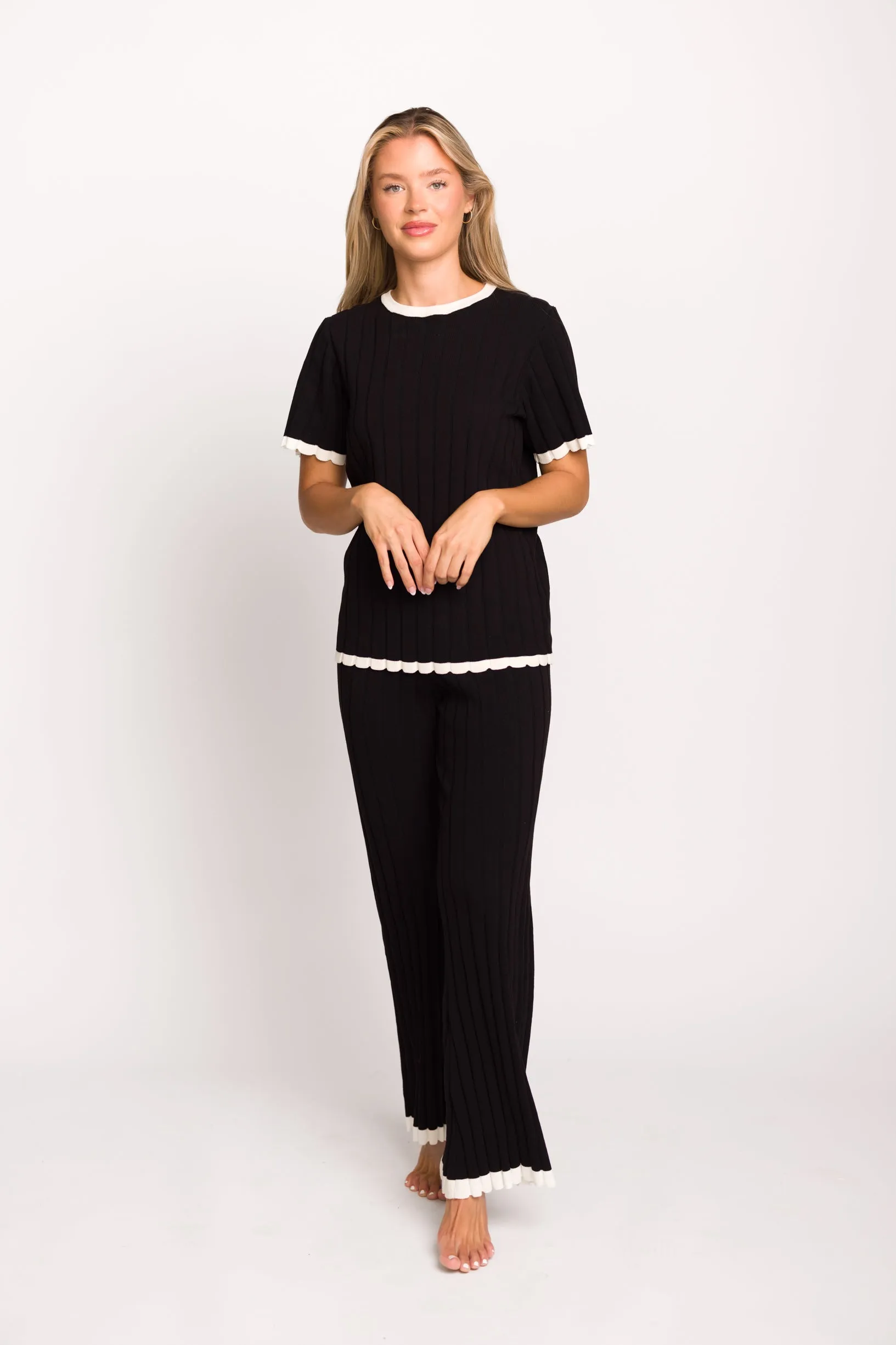 Adele Ribbed Knit Top and Pants Set in Black (Orig: $148) $30 off for B-day Sale