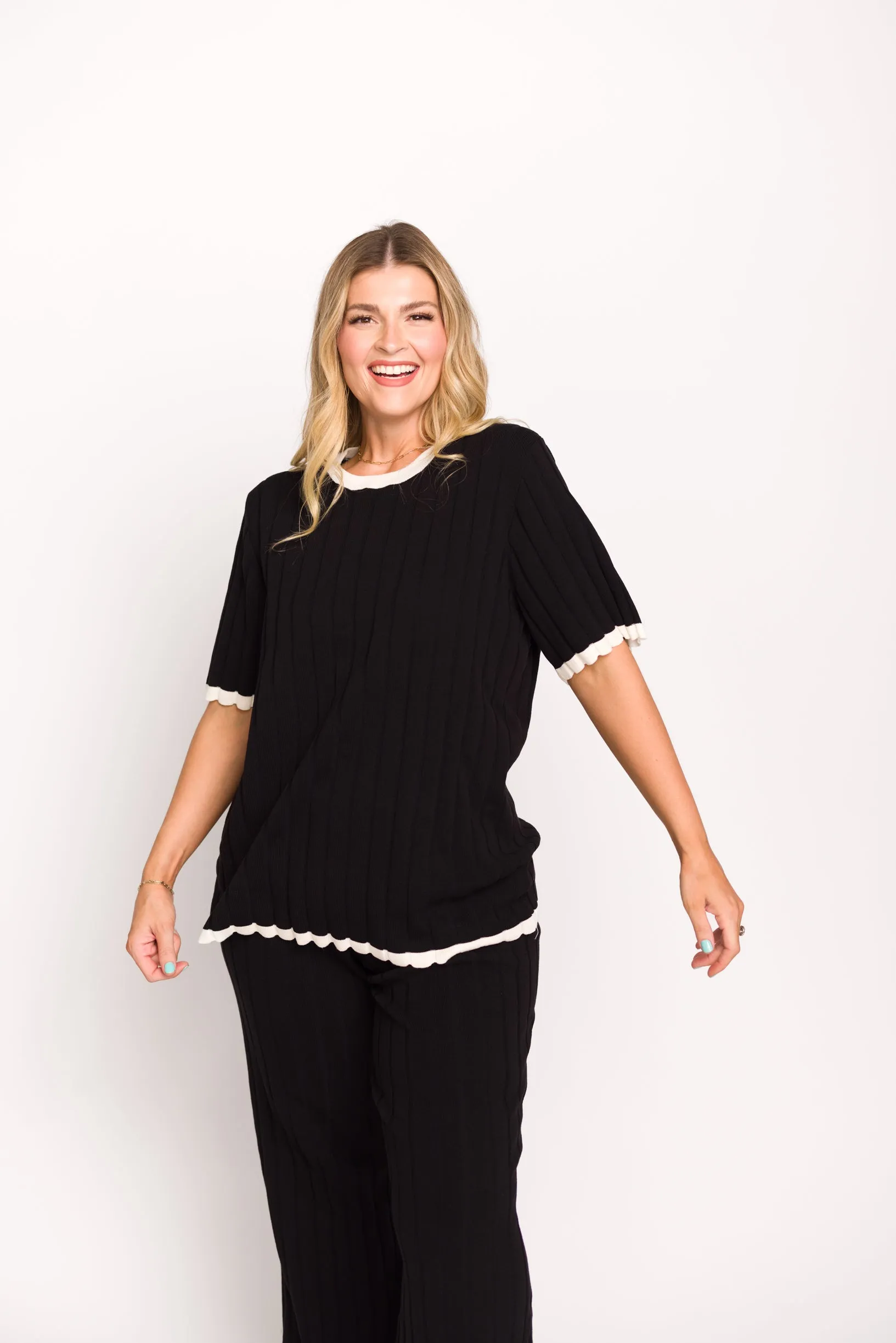 Adele Ribbed Knit Top and Pants Set in Black (Orig: $148) $30 off for B-day Sale