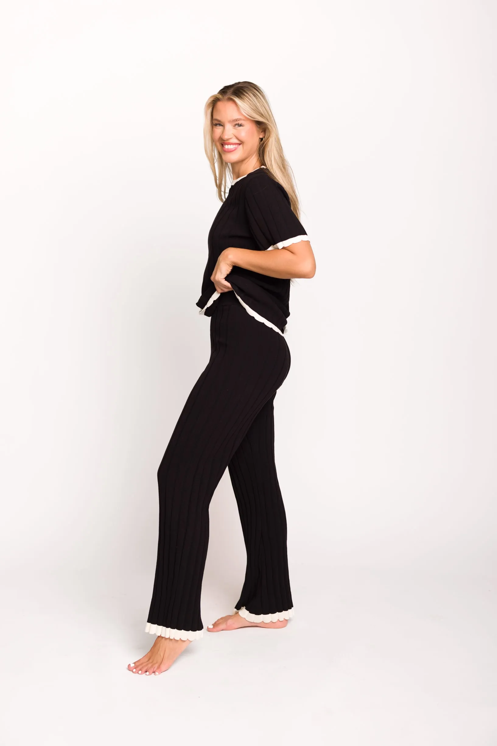 Adele Ribbed Knit Top and Pants Set in Black (Orig: $148) $30 off for B-day Sale