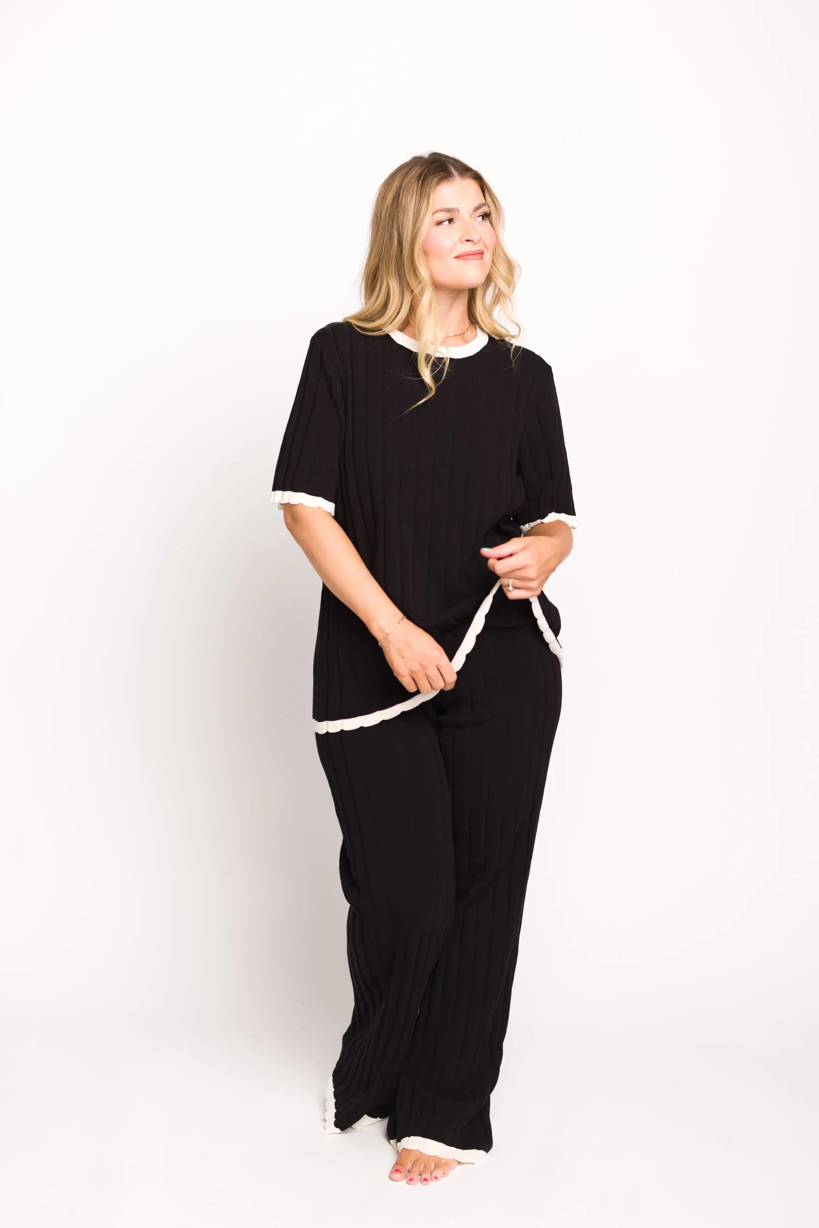 Adele Ribbed Knit Top and Pants Set in Black (Orig: $148) $30 off for B-day Sale