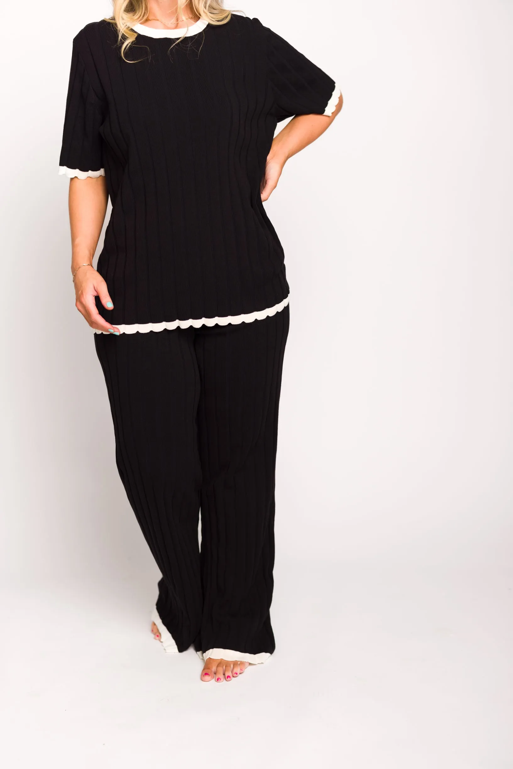 Adele Ribbed Knit Top and Pants Set in Black (Orig: $148) $30 off for B-day Sale