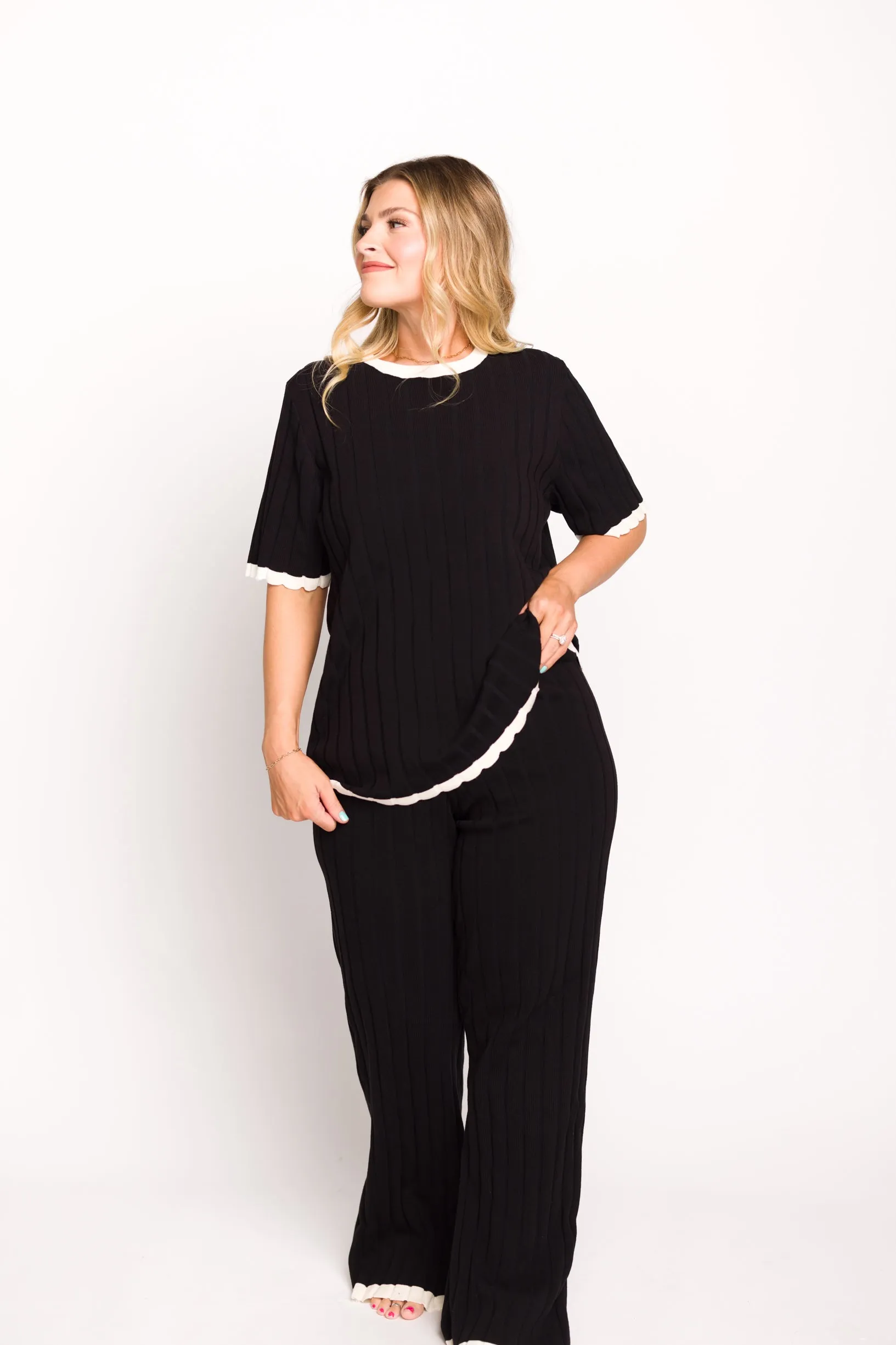 Adele Ribbed Knit Top and Pants Set in Black (Orig: $148) $30 off for B-day Sale