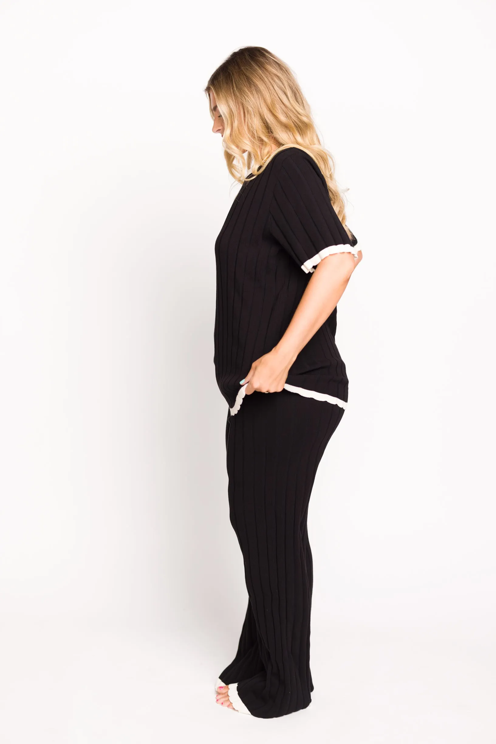 Adele Ribbed Knit Top and Pants Set in Black (Orig: $148) $30 off for B-day Sale