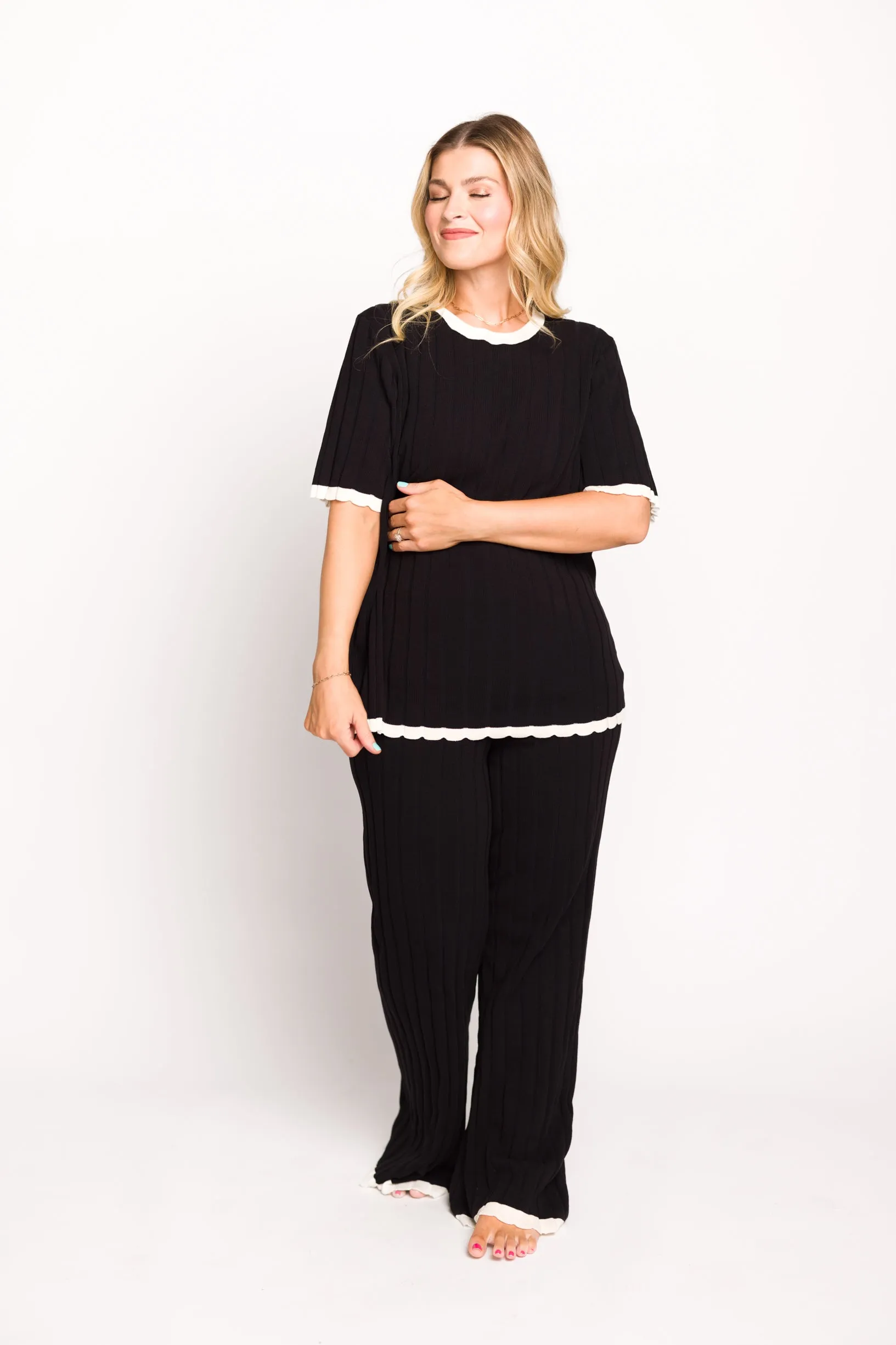 Adele Ribbed Knit Top and Pants Set in Black (Orig: $148) $30 off for B-day Sale