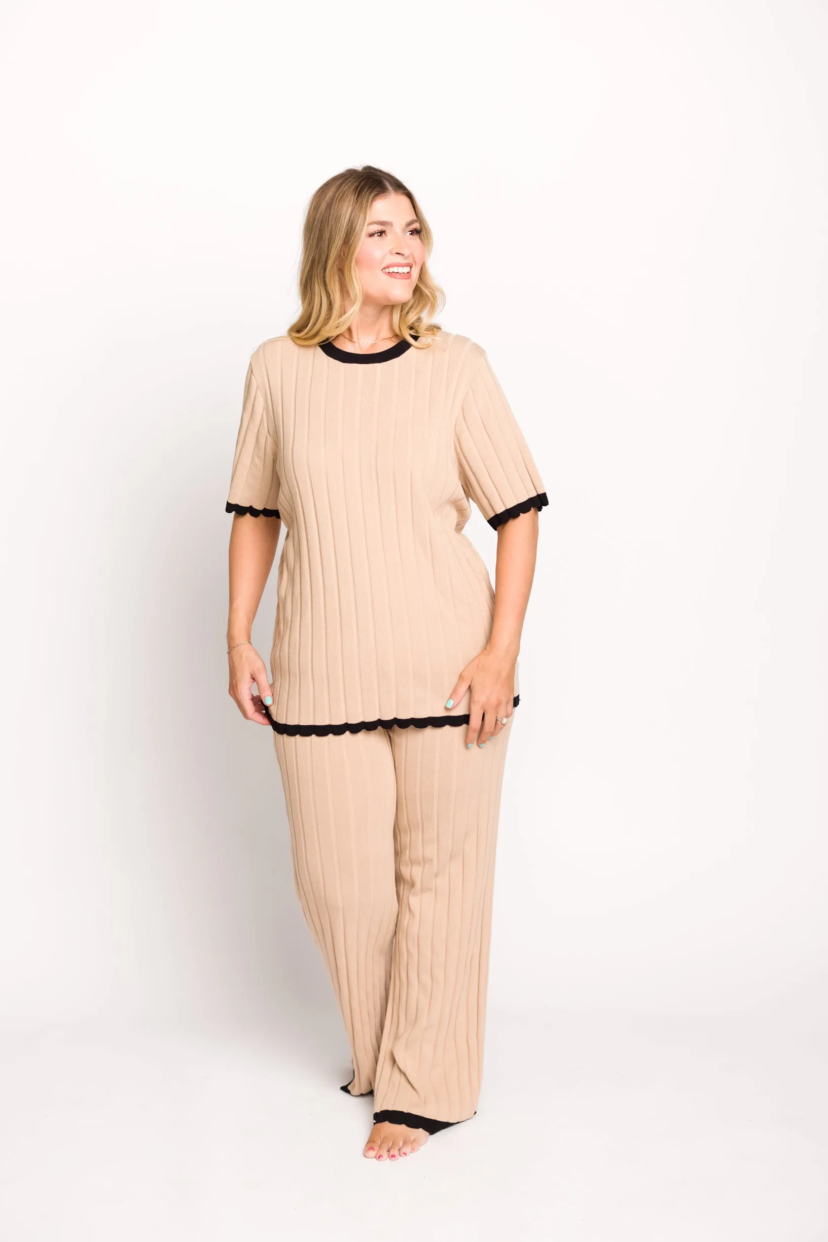 Adele Ribbed Knit Top and Pants Set in Light Taupe  (Orig: $148) $30 off for B-day Sale