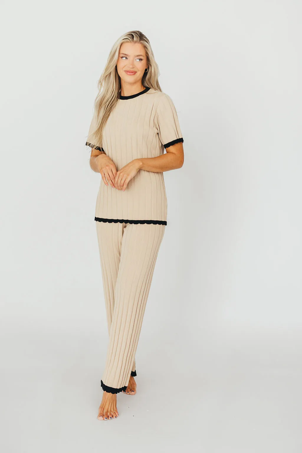 Adele Ribbed Knit Top and Pants Set in Light Taupe  (Orig: $148) $30 off for B-day Sale