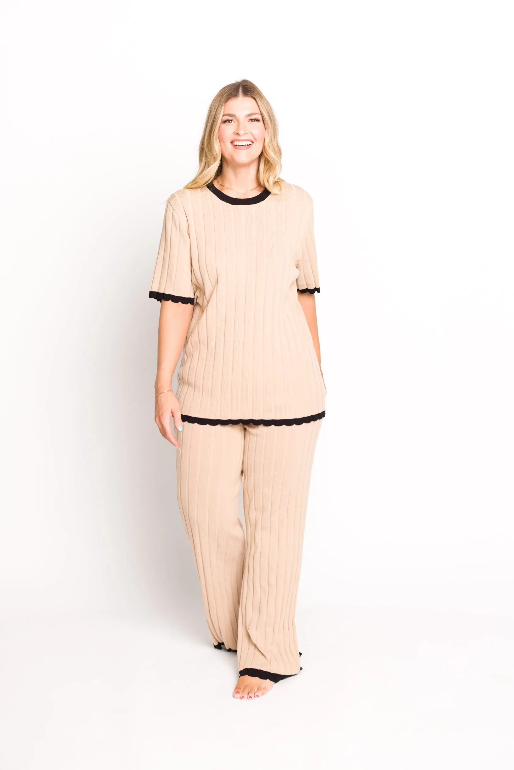 Adele Ribbed Knit Top and Pants Set in Light Taupe  (Orig: $148) $30 off for B-day Sale