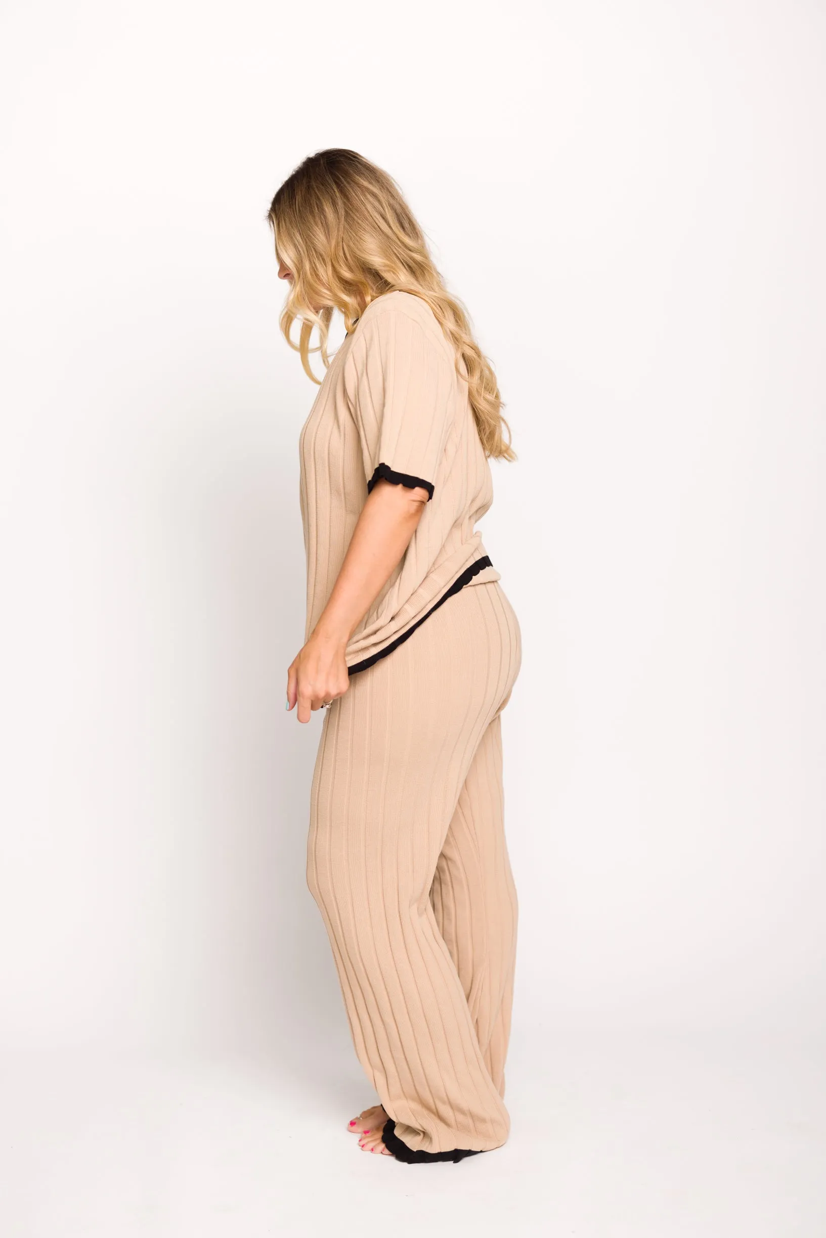 Adele Ribbed Knit Top and Pants Set in Light Taupe  (Orig: $148) $30 off for B-day Sale