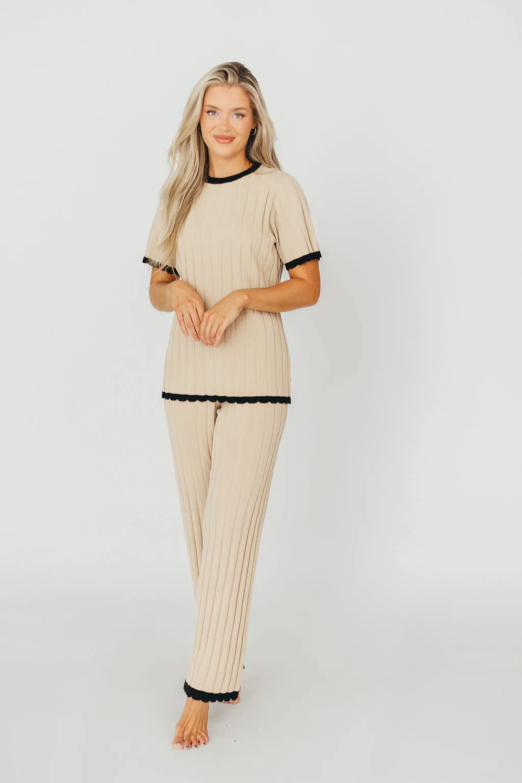 Adele Ribbed Knit Top and Pants Set in Light Taupe  (Orig: $148) $30 off for B-day Sale