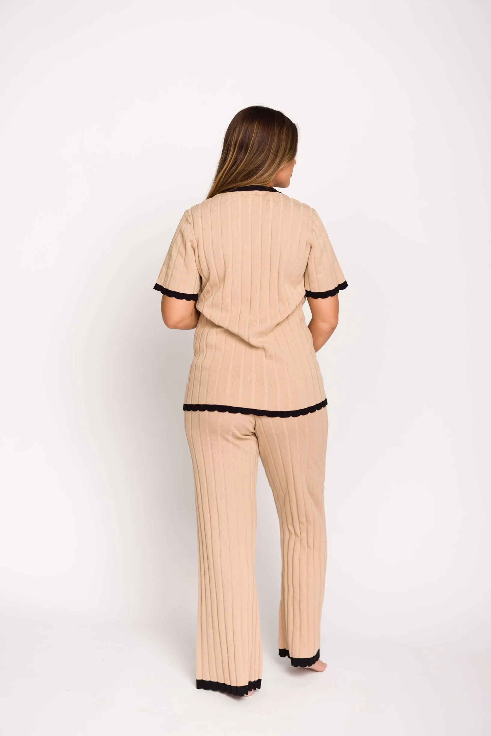 Adele Ribbed Knit Top and Pants Set in Light Taupe  (Orig: $148) $30 off for B-day Sale