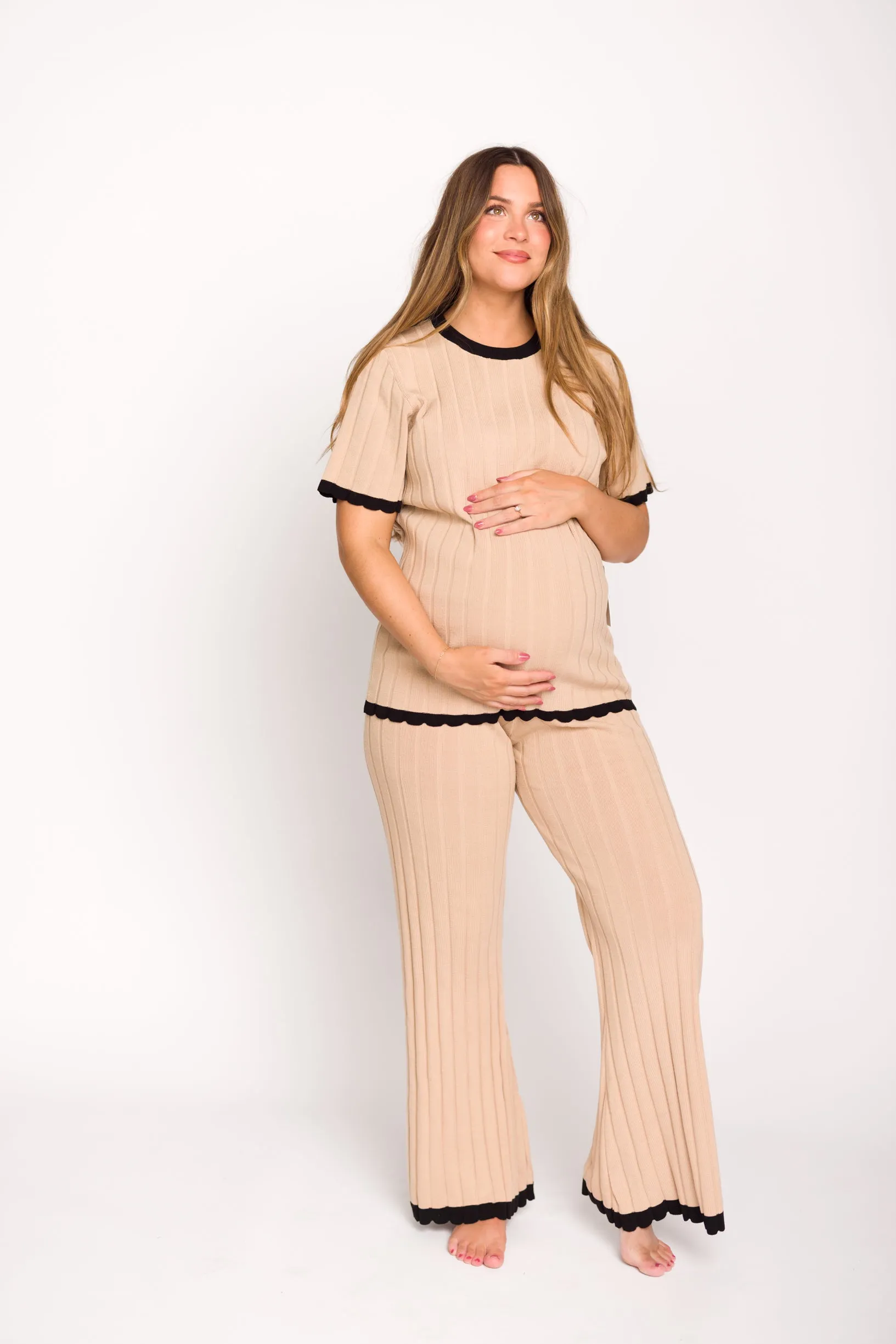 Adele Ribbed Knit Top and Pants Set in Light Taupe  (Orig: $148) $30 off for B-day Sale