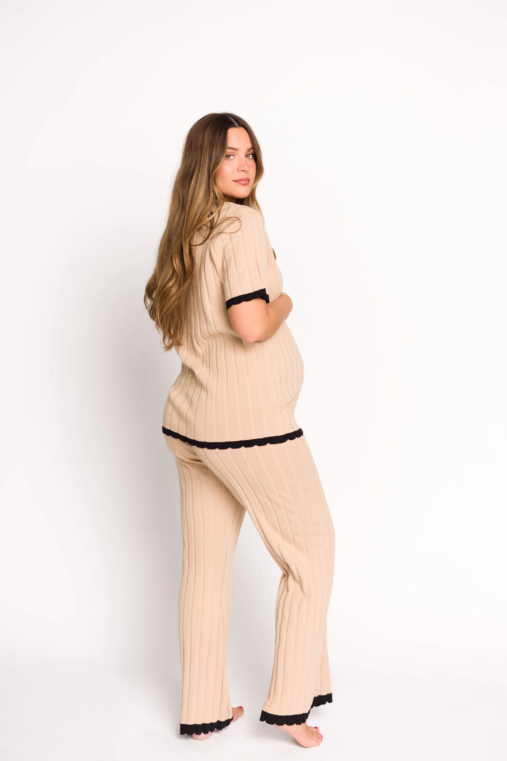 Adele Ribbed Knit Top and Pants Set in Light Taupe  (Orig: $148) $30 off for B-day Sale