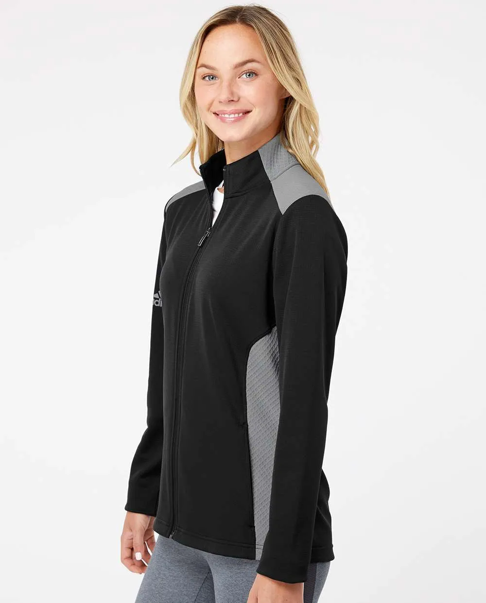 Adidas Ladies Textured Mixed Media Full-Zip Jacket