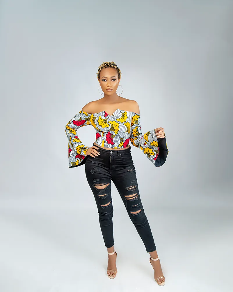 African Print Jamea off shoulder Bell Sleeves top