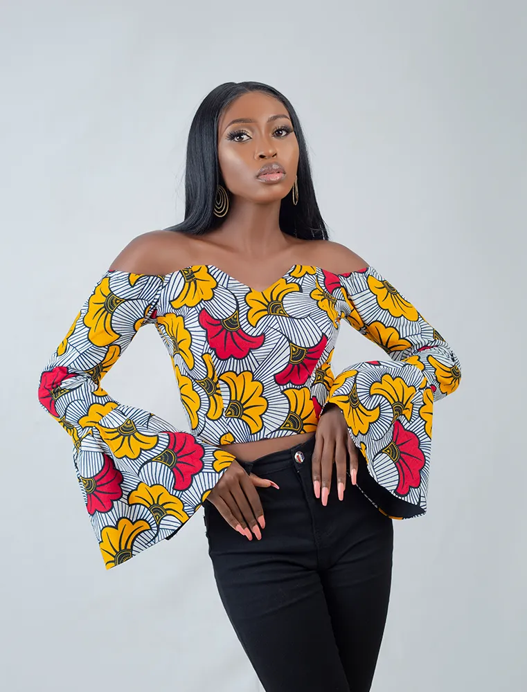 African Print Jamea off shoulder Bell Sleeves top