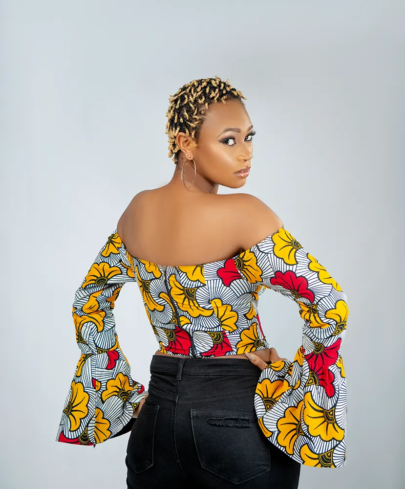 African Print Jamea off shoulder Bell Sleeves top