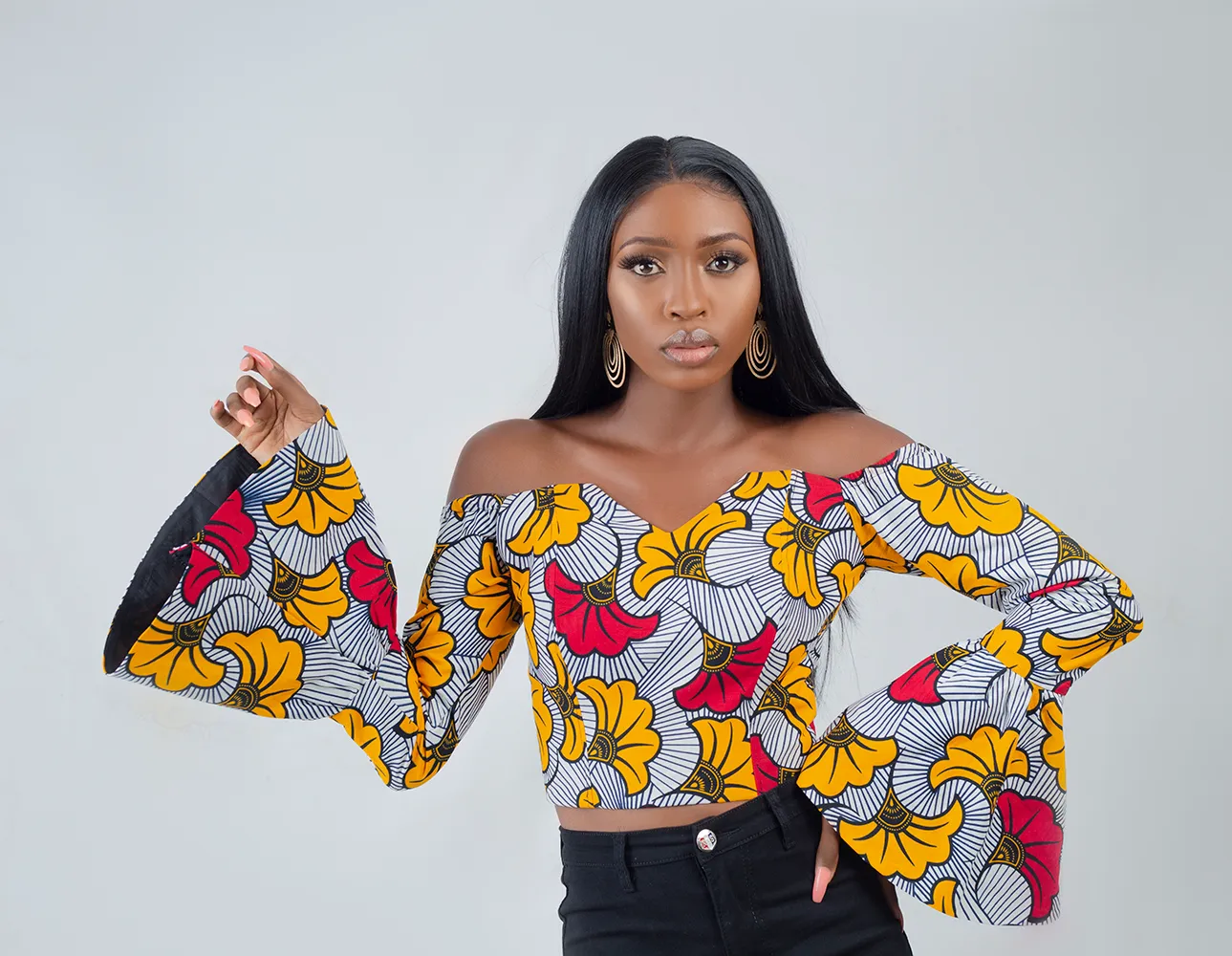 African Print Jamea off shoulder Bell Sleeves top