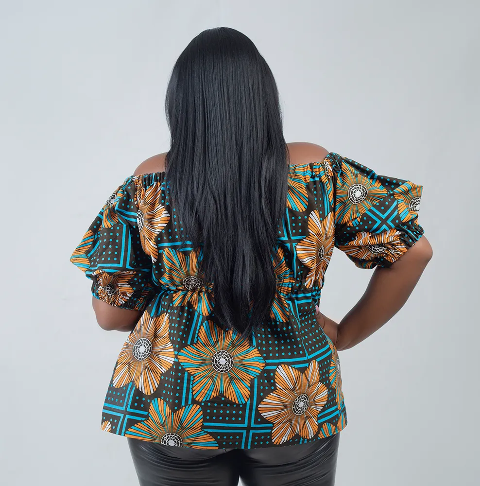 African print Zita Off Shoulder Bell Sleeve top