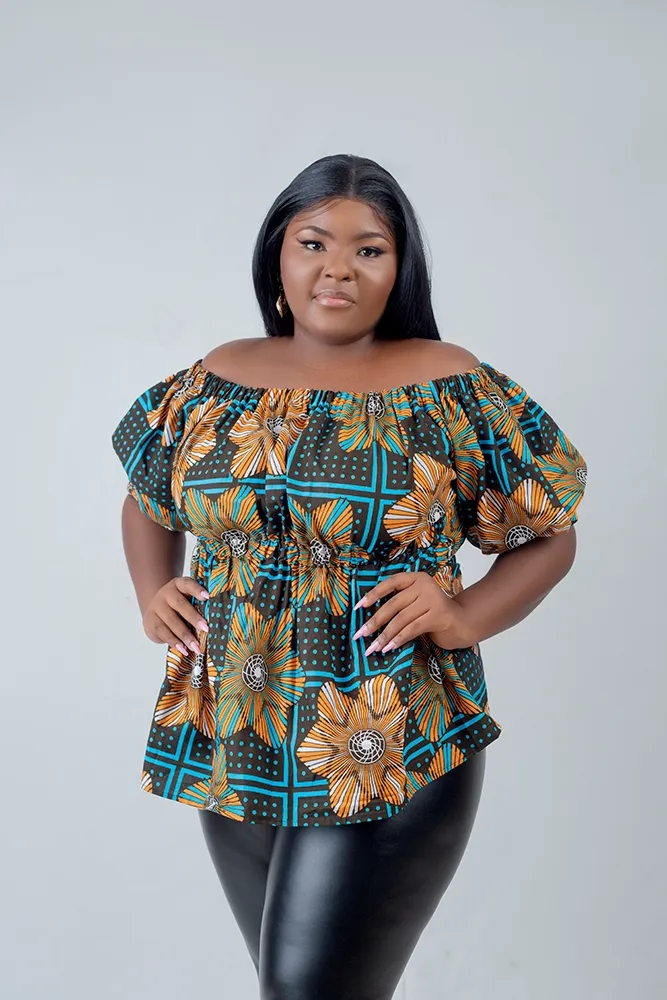 African print Zita Off Shoulder Bell Sleeve top