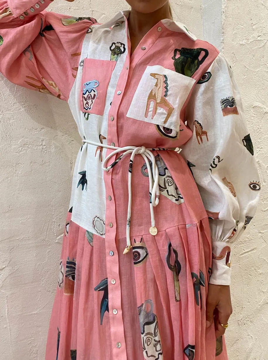 Alemais Cleo Patchwork Shirtdress in Pink