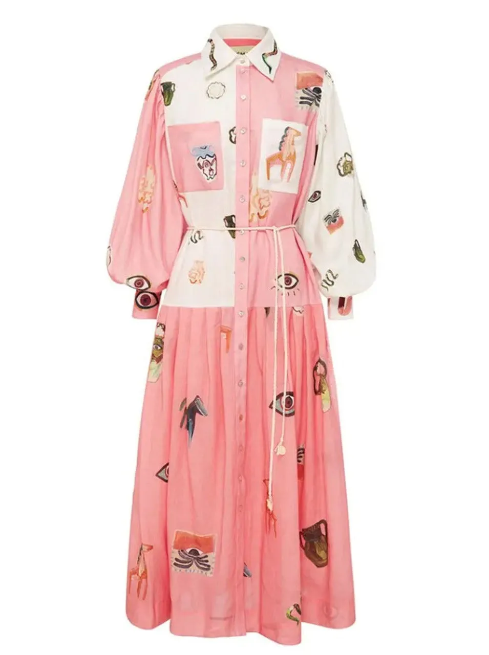 Alemais Cleo Patchwork Shirtdress in Pink