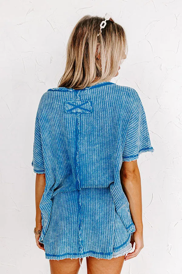 Along The Path Mineral Wash Knit Top In Ocean Blue