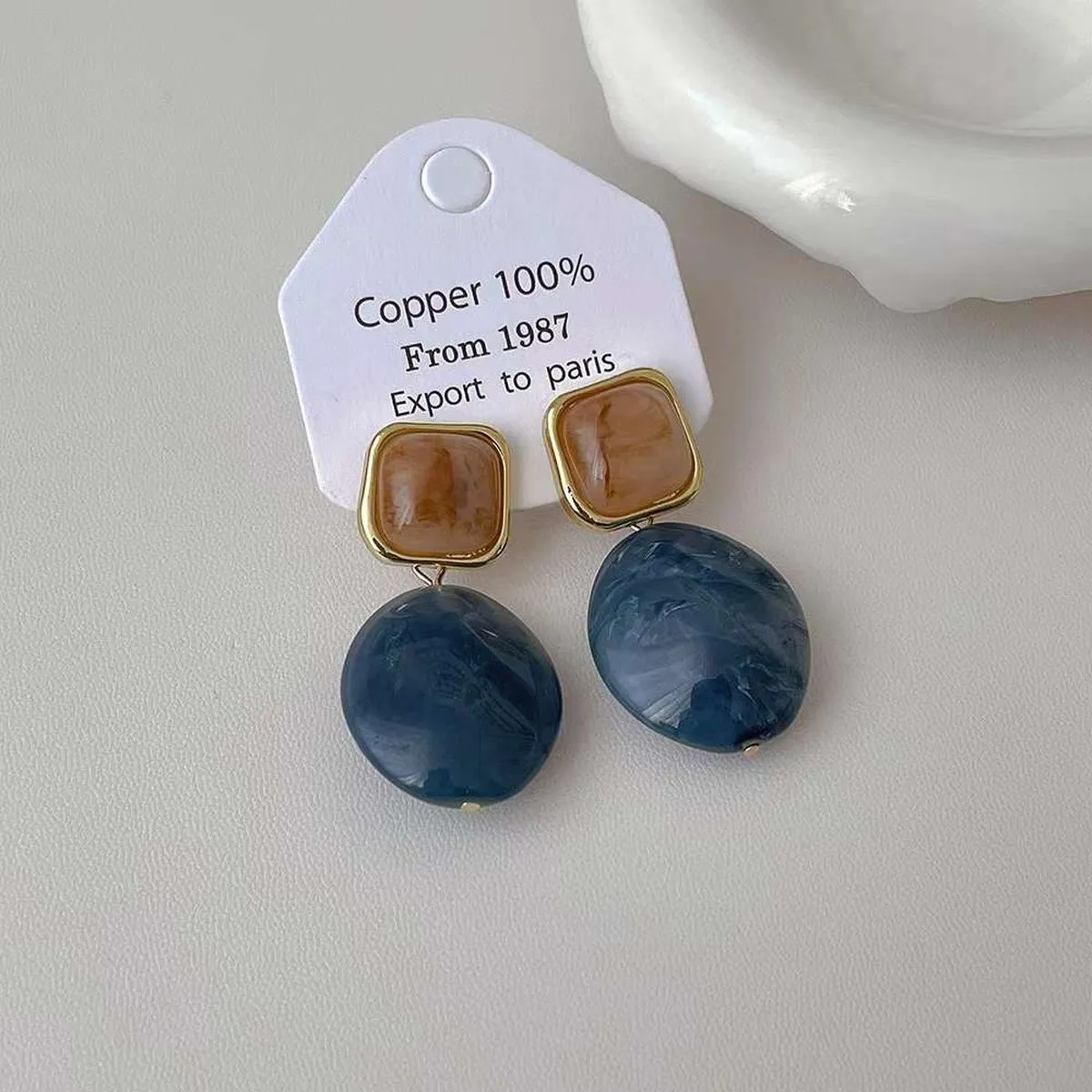 Amber Blue 18K Gold Anti Tarnish Dangler Drop Earring For Women