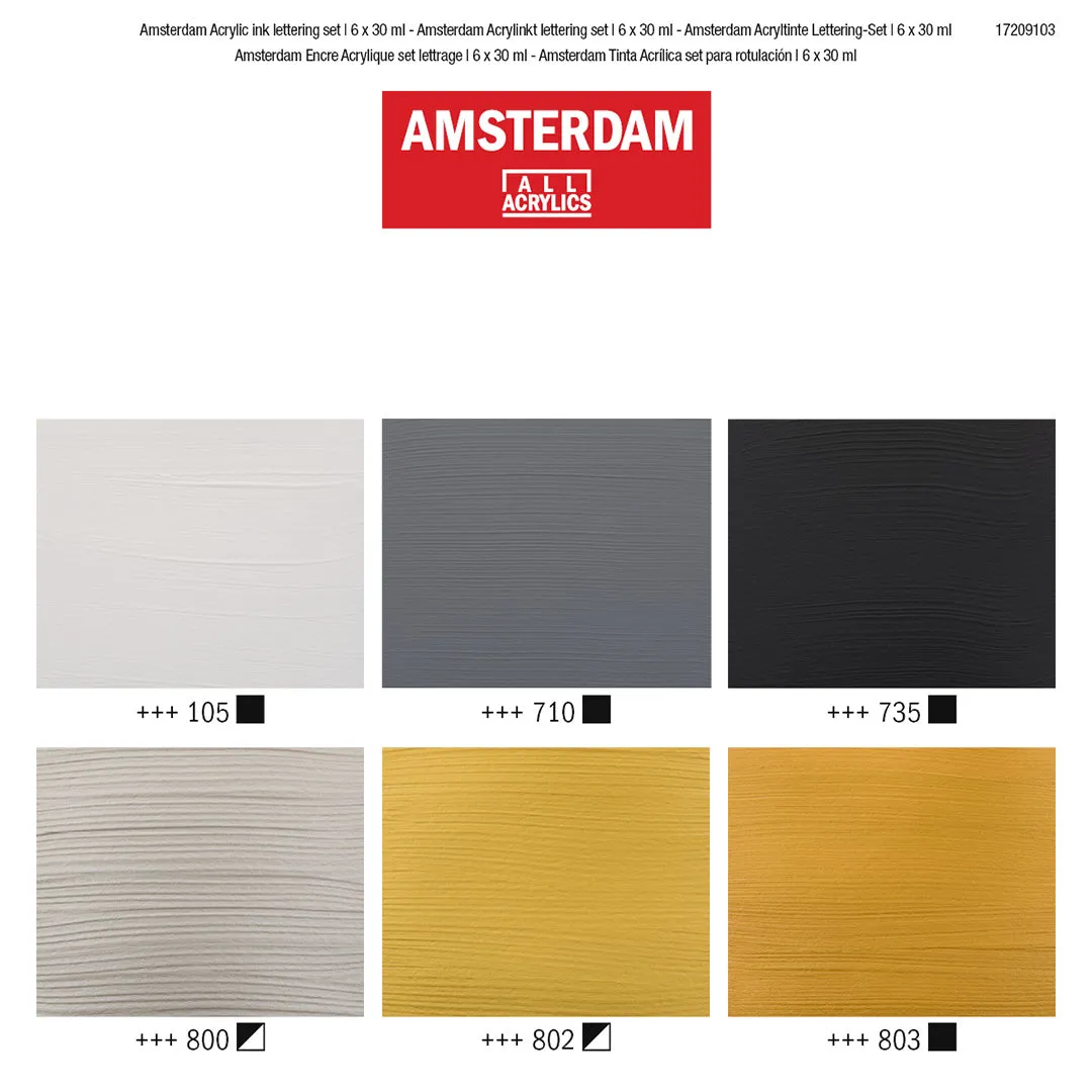 Amsterdam All Acrylics Acrylic Ink Lettering Set of 6 30ml