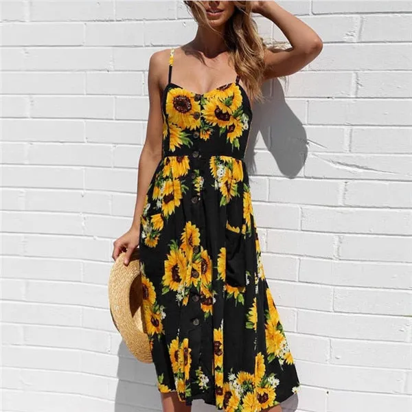 Amy Fashion - Cute Holiday Long Floral Print Midi Dresses