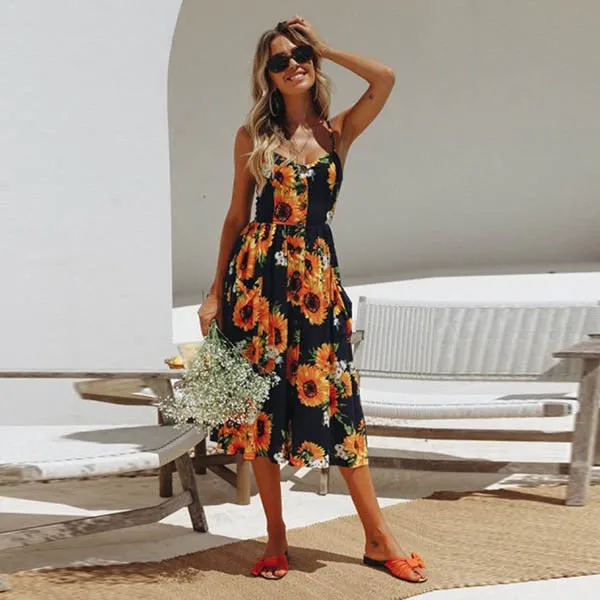 Amy Fashion - Cute Holiday Long Floral Print Midi Dresses