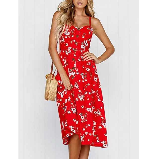 Amy Fashion - Cute Holiday Long Floral Print Midi Dresses