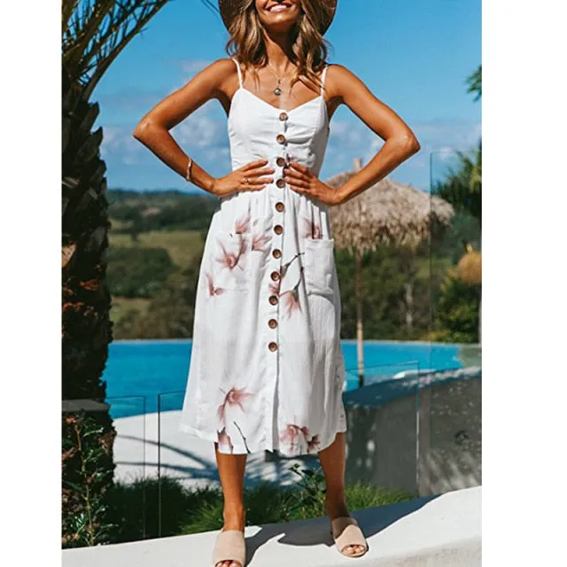 Amy Fashion - Cute Holiday Long Floral Print Midi Dresses