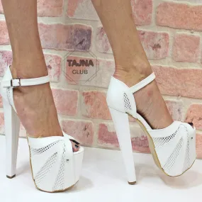 Ankle Strap White Net High Heel Platform Shoes