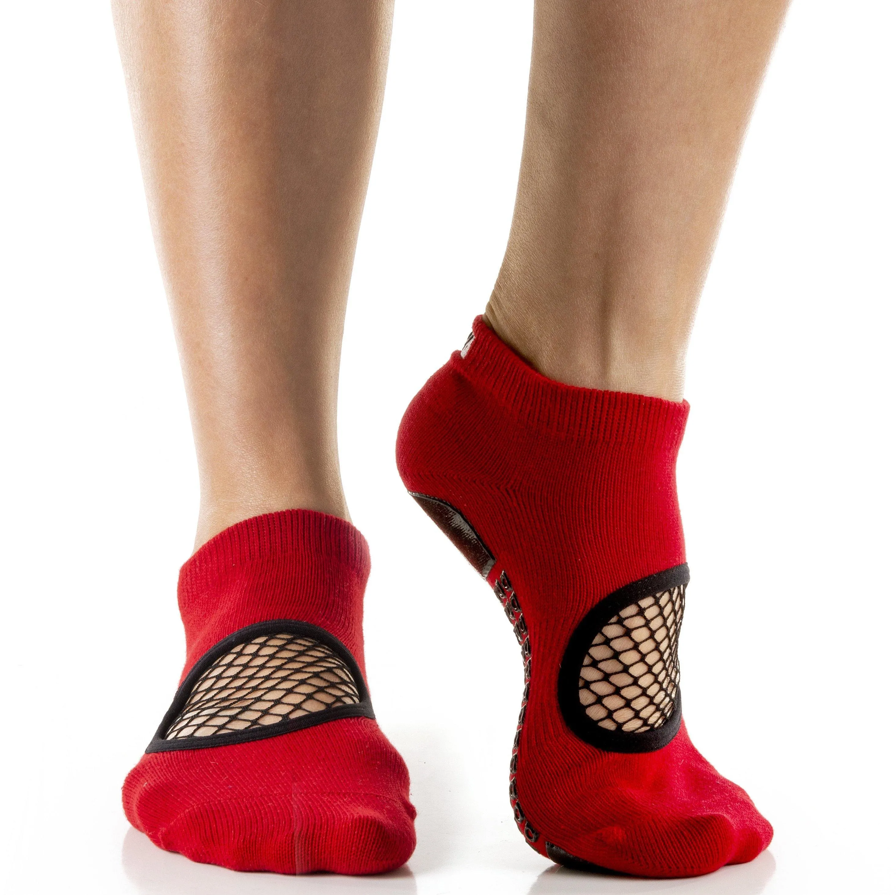 Arebesk Fishnet Grip Socks - Red (Barre / Pilates)